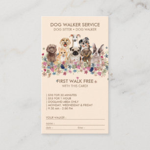 Beige Dog Walker Service Kostenloser Name des Gesc Visitenkarte