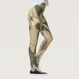 Beige dreieckige Ausschnitt auf dunkelgrünem Hinte Leggings