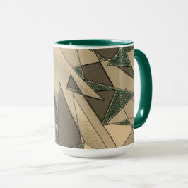 Beige dreieckige Ausschnitt auf dunkelgrünem Hinte Tasse