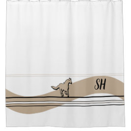 Beige Duschvorhang mit laufendem Pferd Design