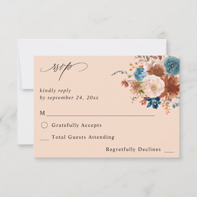 Beige & Dusty Blue Floral no Messe UAWG 2 - Beige RSVP Karte (Vorderseite)
