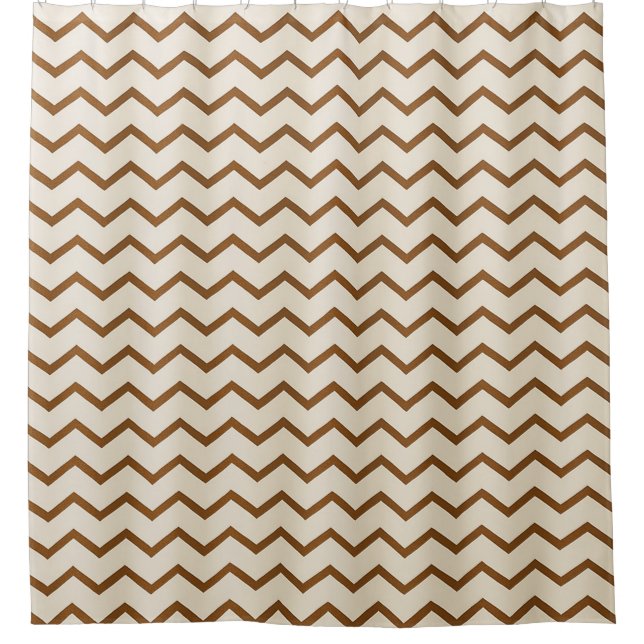 Beige & Earthy Brown Zigzag Muster Duschvorhang (Vorderseite)