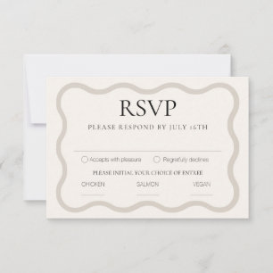 Beige & Ecru Elegant Moderner Minimaler Wavy Rahme RSVP Karte