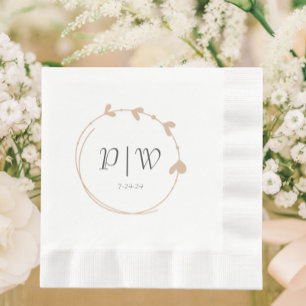 Beige Einfache Herzkranz-Monogramm-Hochzeit Serviette