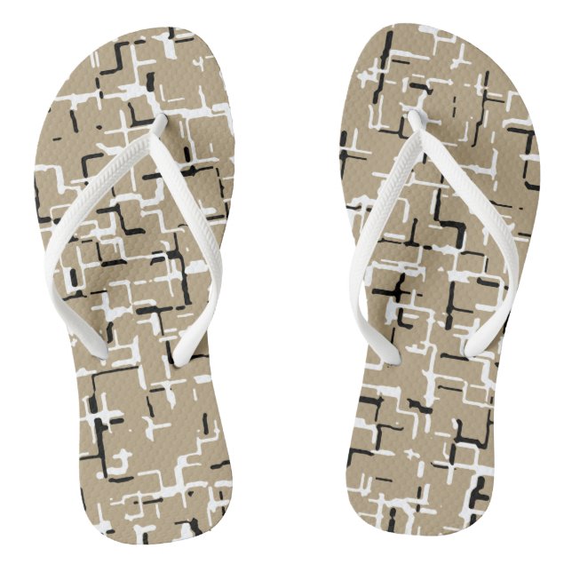 Beige Einzigartiges Schwarzweiß-Muster Flip Flops (Fußbett)