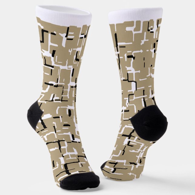 Beige Einzigartiges Schwarzweiß-Muster Socken (Gewinkelt)