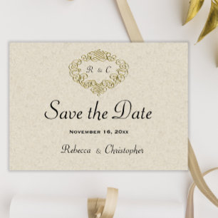 Beige Elegance Gold Wappen Wedding Save The Date