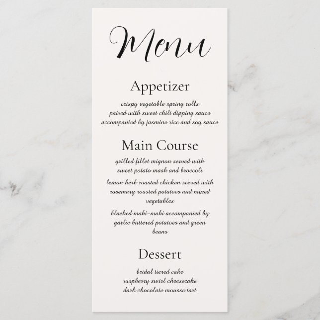 Beige Elegance Reception Menu Menükarte (Vorderseite)