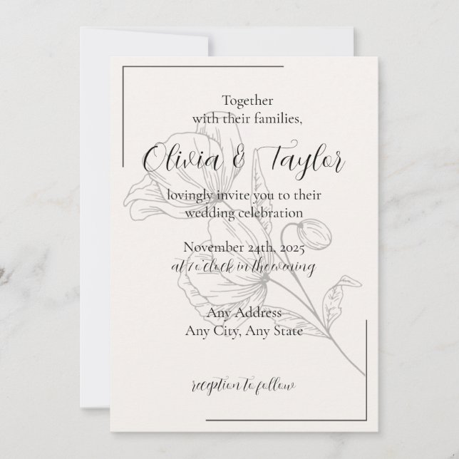 Beige Elegance Wedding Invitations v2 Einladung (Vorderseite)