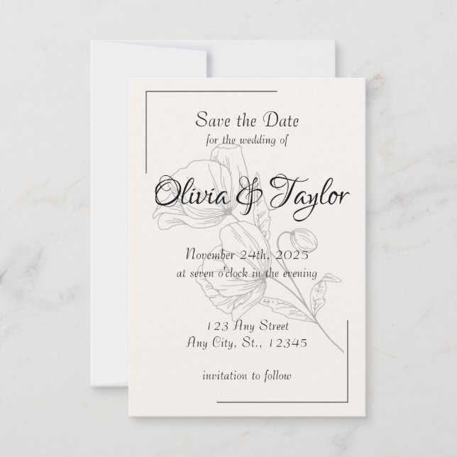 Beige Elegance Wedding Save the Date Cards (Vorderseite)
