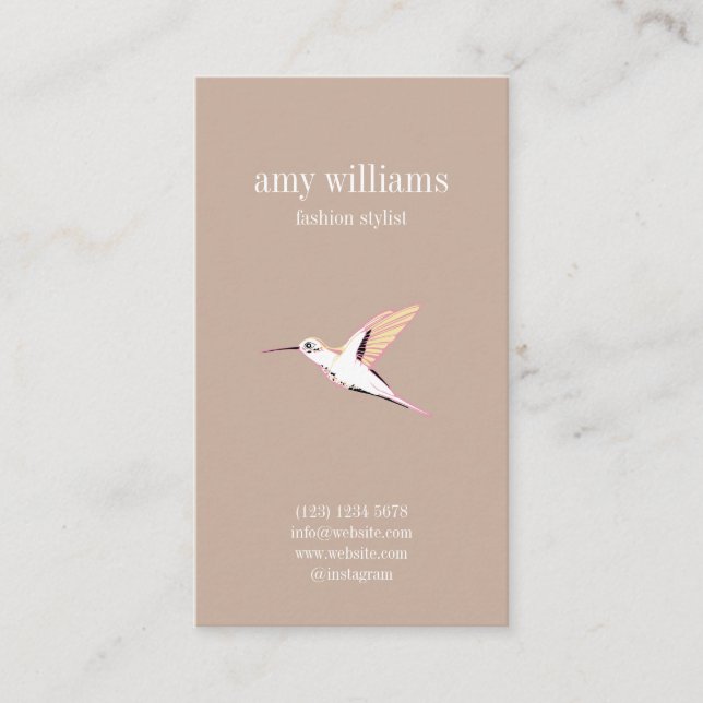 Beige elegant artistic hummingbird illustration visitenkarte (Vorderseite)