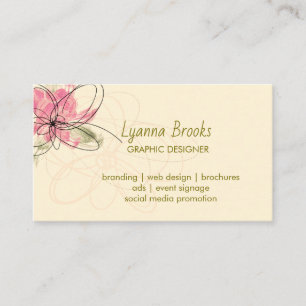 Beige Elegant Floral Graphic Designer Visitenkarte