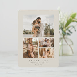 Beige Elegant Minimal 4 Foto Hochzeitswohnung Dankeskarte