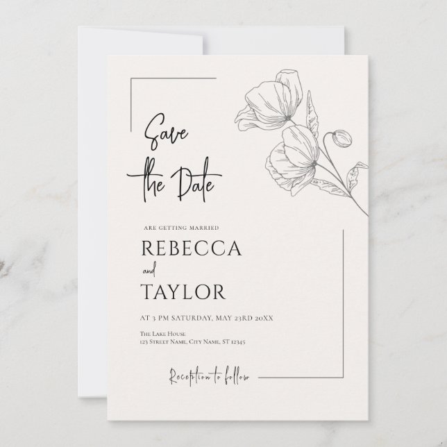 Beige Elegant Minimal Save the Date Einladung (Vorderseite)