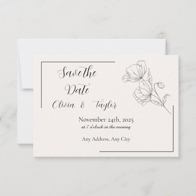 Beige Eleganz Save the Date RSVP Karte (Vorderseite)