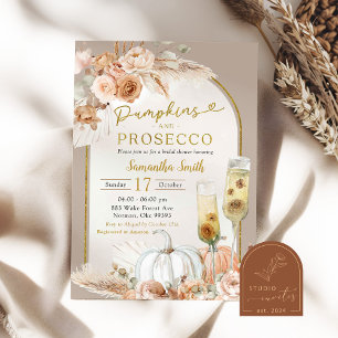 Beige Elfenbein Boho Kürbis & Prosecco Brautparty Einladung