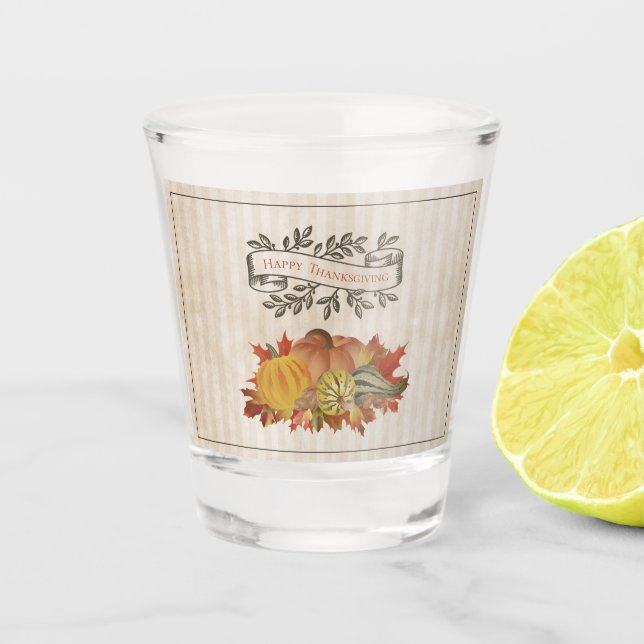 Beige Erntedank Pumpkins und Squash Schnapsglas (Vorderseite)