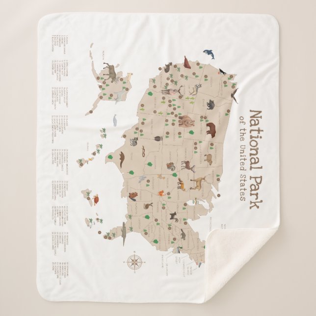 Beige Explore National Park Map Woodland Kinderzim Sherpadecke (Vorderseite)