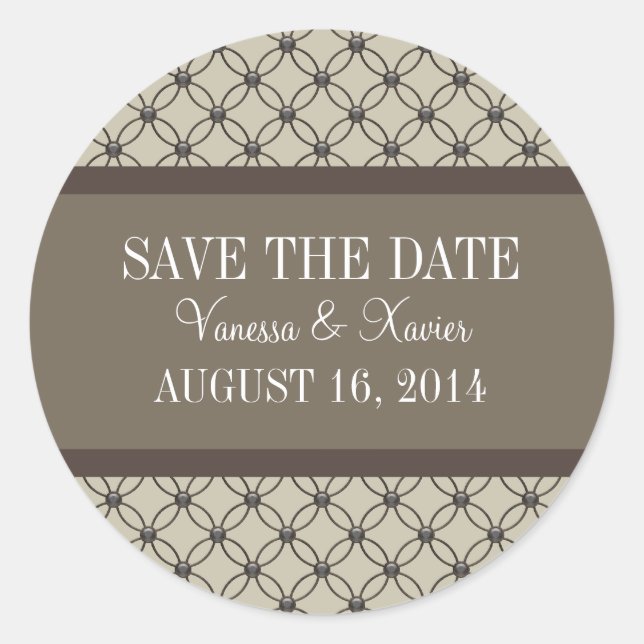Beige Extravagante Gitter Save the Date Aufkleber (Vorderseite)