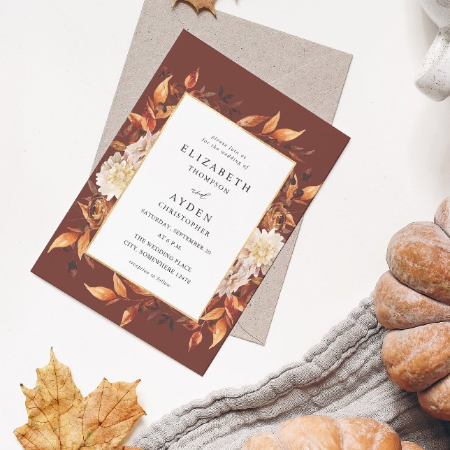 Beige Fall Floral 2 Wedding - Brown Einladung (Von Creator hochgeladen)