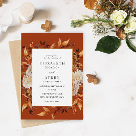 Beige Fall Floral 2 Wedding - Rostorange Einladung