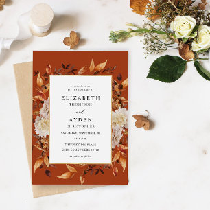 Beige Fall Floral 2 Wedding - Rostorange Einladung
