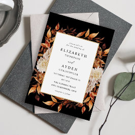 Beige Fall Floral 2 Wedding - Schwarz Einladung