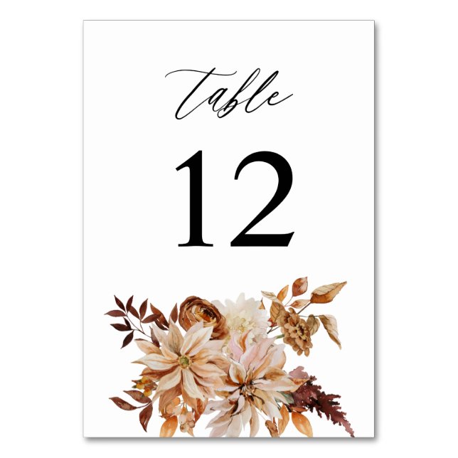Beige Fall Floral Tischnummer (Vorderseite)