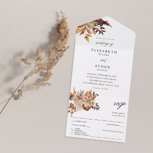 Beige Fall Floral Wedding All In One Einladung