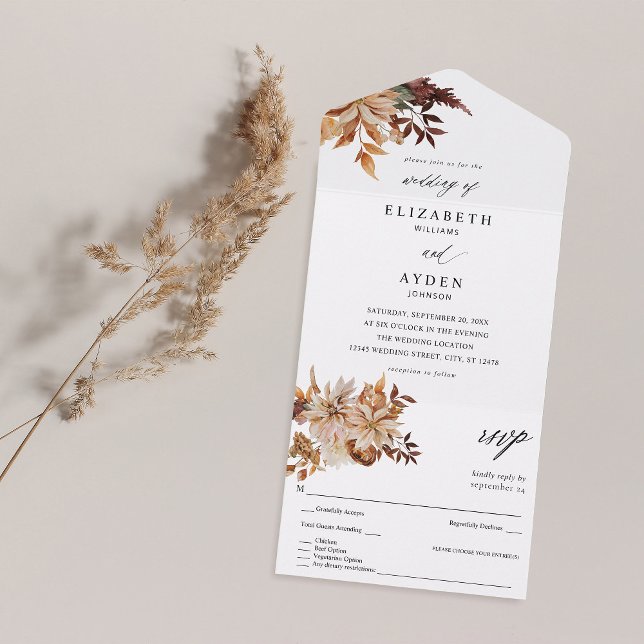 Beige Fall Floral Wedding All In One Einladung (Von Creator hochgeladen)