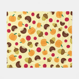 Beige Fall Pumpkin Berries Kastanienmuster Fleecedecke