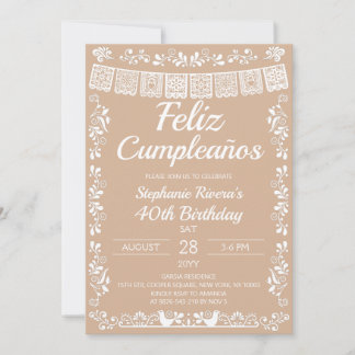 Beige Feliz Cumpleaños 40. Geburtstag  Einladung