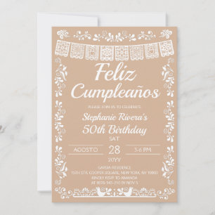 Beige Feliz Cumpleaños 50. Geburtstag Einladung