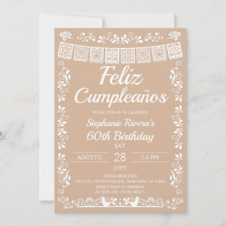 Beige Feliz Cumpleaños 60. Geburtstag Einladung
