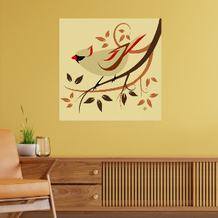 Beige Female Northern Kardinal Bird Poster