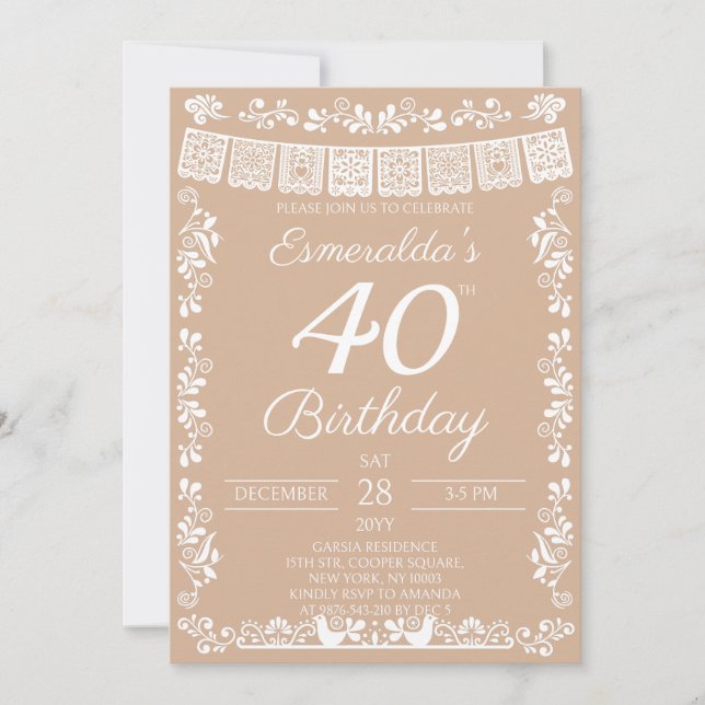 Beige Fiesta 40. Geburtstag Einladung (Vorderseite)