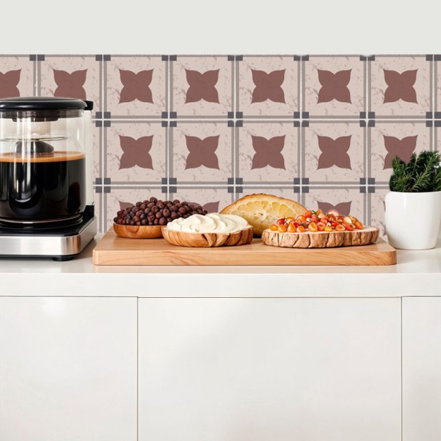 Beige Fliesen mit gefliesten Blume und grauem Rahm (Von Creator hochgeladen)