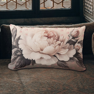 Beige Floral Boho Monogram Lumbar Throw Kissen