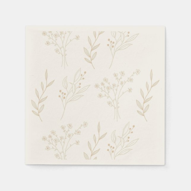 Beige Floral Boho Wedding Serviette (Vorderseite)