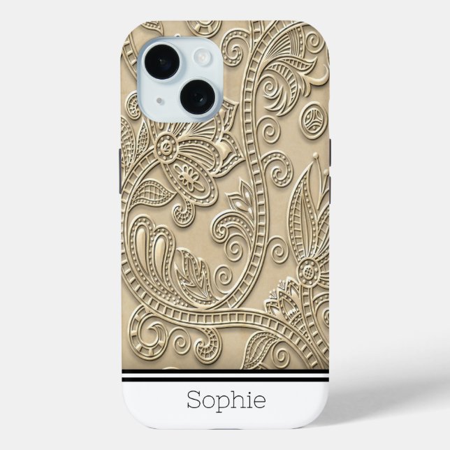 Beige Floral Damask Custom Samsung Case-Mate iPhone Hülle (Rückseite)