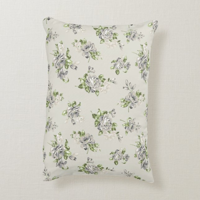 Beige Floral Decorative Pillow Cover – Elegant  Dekokissen (Rückseite(Vertikal))