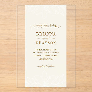 Beige Floral Elegant Minimalist Photo Back Wedding Acryleinladungen