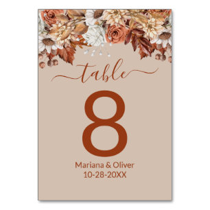 Beige Floral Fall Tischnummer