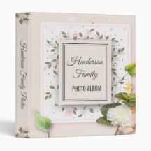 Beige Floral Family Foto Album 3 Ring Binder
