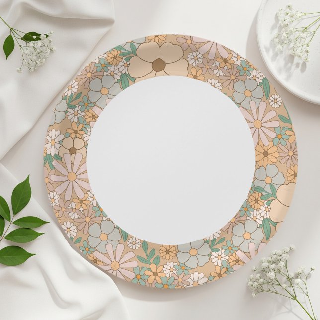 Beige floral paper plates, Neutral party supplies Pappteller (Von Creator hochgeladen)