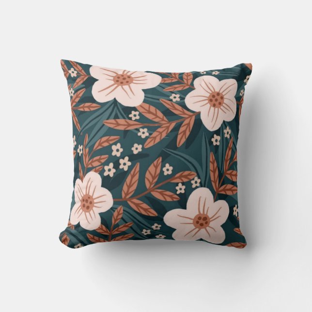 Beige floral pattern hand-drawn flowers minimalist kissen (Vorderseite)