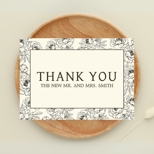 Beige Floral Wedding Dankeskarte (Floral Beige Wedding Thank you Card)