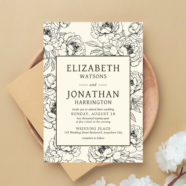 Beige Floral Wedding Einladung (Floral Beige Wedding Invitation)