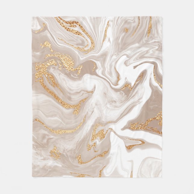 Beige flüssige Marmor, Goldlinienkunst. Fleecedecke (Vorderseite)