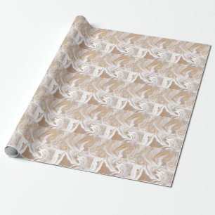 Beige flüssige Marmor, Goldlinienkunst. Geschenkpapier